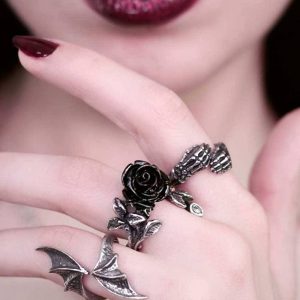 ALCHEMY GOTHIC Bague ‘Wild Black Rose’ marque pas cher 11