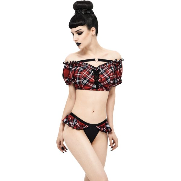 vente à bas prix DEVIL FASHION Bas De Bikini ‘Scotish’ Noir Et Tartan Rouge 5