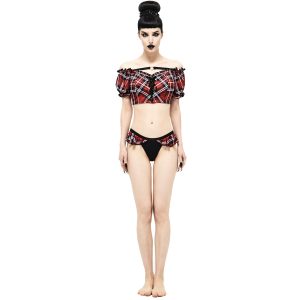 vente à bas prix DEVIL FASHION Bas De Bikini ‘Scotish’ Noir Et Tartan Rouge 34