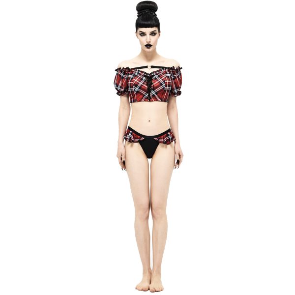 vente à bas prix DEVIL FASHION Bas De Bikini ‘Scotish’ Noir Et Tartan Rouge 10