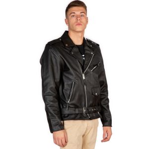 Livraison rapide NEW ROCK Blouson En Cuir ‘Buffalo Brando’ Noir Pour Hommes 15