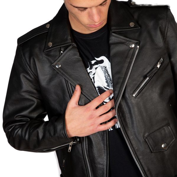 Livraison rapide NEW ROCK Blouson En Cuir ‘Buffalo Brando’ Noir Pour Hommes 6