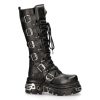 Bottes Hautes Coquées New Rock Metallic En Cuir Noir Authentic Original licence 26