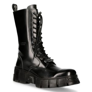 Bottes Hautes New Rock Wall En Cuir Antik Noires De Qualité 12