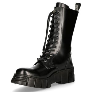 Bottes Hautes New Rock Wall En Cuir Antik Noires De Qualité 16