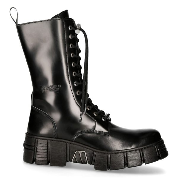 Bottes Hautes New Rock Wall En Cuir Antik Noires De Qualité 1