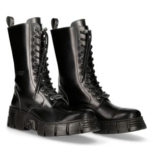 Bottes Hautes New Rock Wall En Cuir Antik Noires De Qualité 24