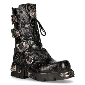 Bottes New Rock Metallic En Cuir Vintage Flower Noir guranteed de qualité 12