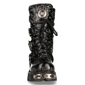 Bottes New Rock Metallic En Cuir Vintage Flower Noir guranteed de qualité 14