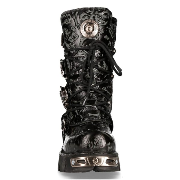 Bottes New Rock Metallic En Cuir Vintage Flower Noir guranteed de qualité 4