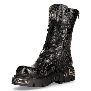 Bottes New Rock Metallic En Cuir Vintage Flower Noir guranteed de qualité 16