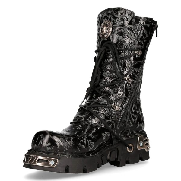 Bottes New Rock Metallic En Cuir Vintage Flower Noir guranteed de qualité 5