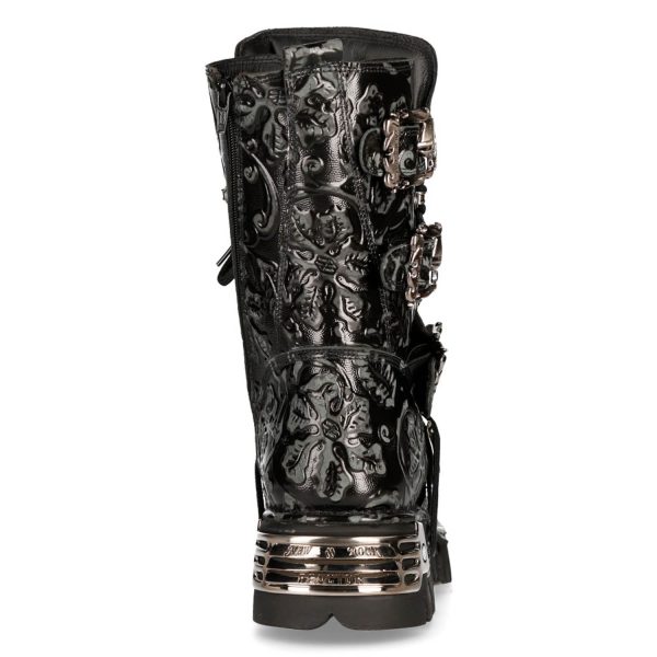 Bottes New Rock Metallic En Cuir Vintage Flower Noir guranteed de qualité 6