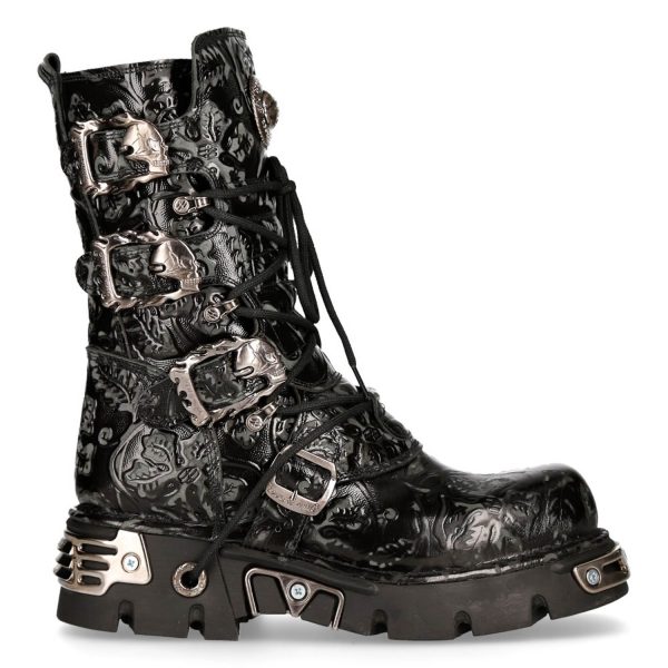 Bottes New Rock Metallic En Cuir Vintage Flower Noir guranteed de qualité 1