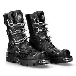 Bottes New Rock Metallic Itali Noir Et Skull En Cuir… REMISE allant 24