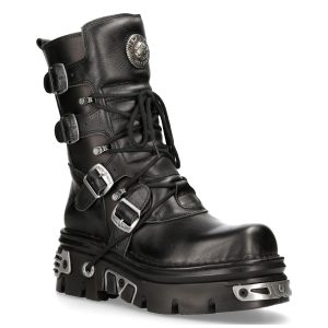 bas prix Bottes New Rock Metallic Reactor En Cuir Noir 12