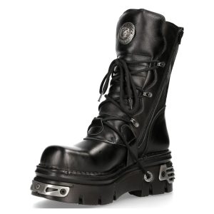 bas prix Bottes New Rock Metallic Reactor En Cuir Noir 16