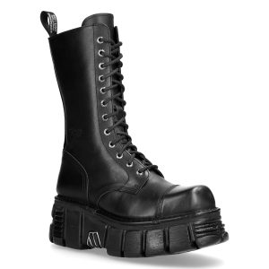 magasin pas cher Bottes New Rock Newmili En Cuir Noir 12