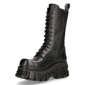 magasin pas cher Bottes New Rock Newmili En Cuir Noir 16