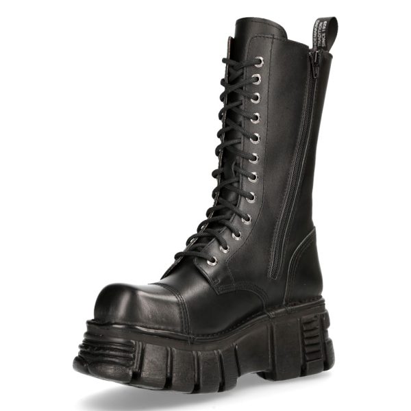 magasin pas cher Bottes New Rock Newmili En Cuir Noir 5