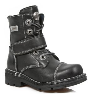 en ligne Bottines Enfants New Rock Kid En Cuir Itali Noir 11