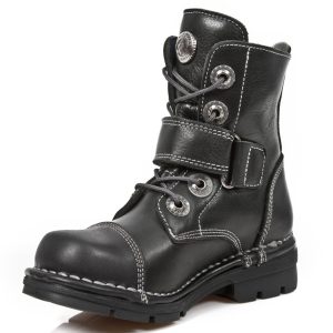 en ligne Bottines Enfants New Rock Kid En Cuir Itali Noir 15