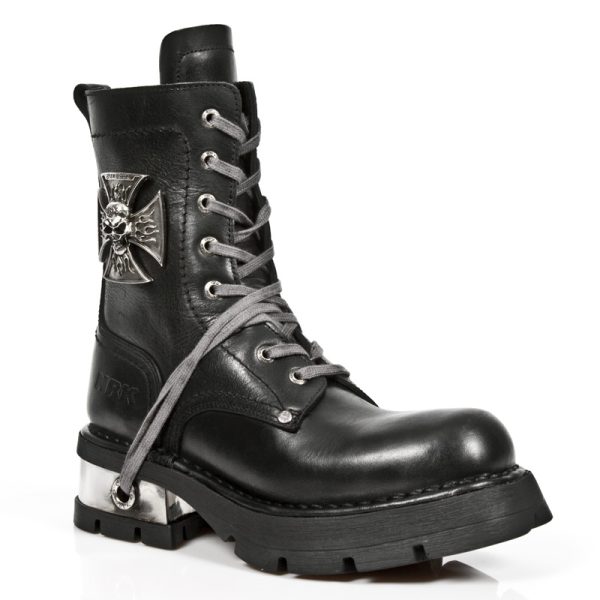 soldes pas cher NEW ROCK Bottines Neo Biker En Cuir Itali Noir Avec Skull Et… 3