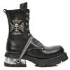 soldes pas cher NEW ROCK Bottines Neo Biker En Cuir Itali Noir Avec Skull Et… 26