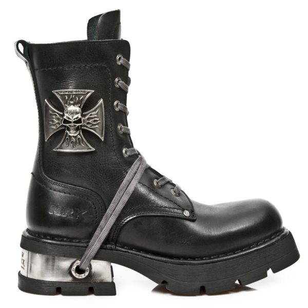 soldes pas cher NEW ROCK Bottines Neo Biker En Cuir Itali Noir Avec Skull Et… 1