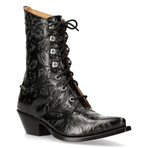 site en ligne Bottines New Rock En Cuir Vintage Flower Noir 12