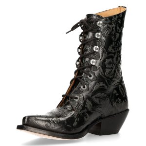 site en ligne Bottines New Rock En Cuir Vintage Flower Noir 16