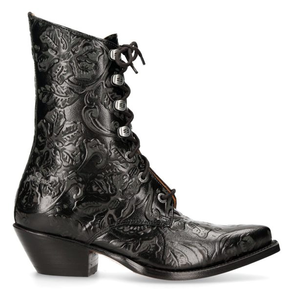 site en ligne Bottines New Rock En Cuir Vintage Flower Noir 1