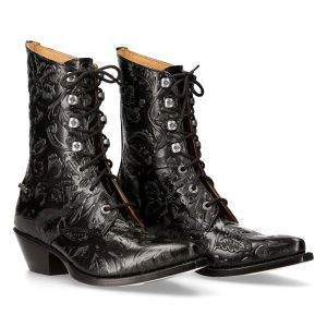 site en ligne Bottines New Rock En Cuir Vintage Flower Noir 24