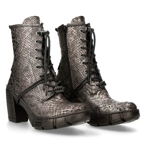 Bottines New Rock Trail En Cuir Vegan Python Acier Satisfait ou Remboursé 24