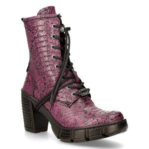 Bottines New Rock Trail En Cuir Vegan Python Lilas Pas Cher Magasin Soldes 12