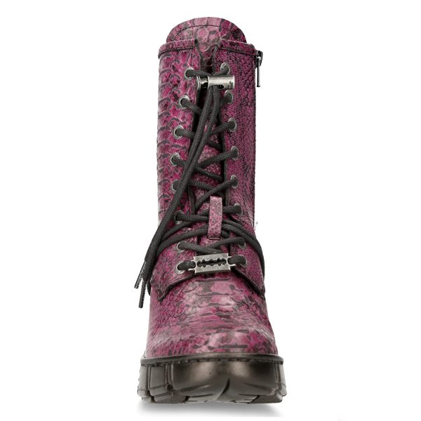 Bottines New Rock Trail En Cuir Vegan Python Lilas Pas Cher Magasin Soldes 4