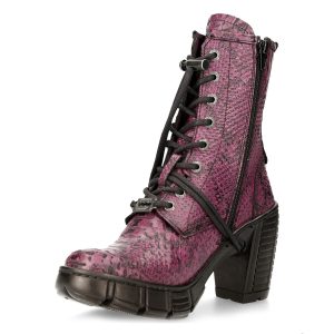 Bottines New Rock Trail En Cuir Vegan Python Lilas Pas Cher Magasin Soldes 16