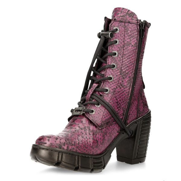 Bottines New Rock Trail En Cuir Vegan Python Lilas Pas Cher Magasin Soldes 5