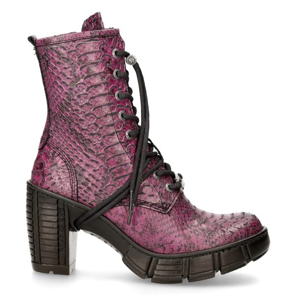 Bottines New Rock Trail En Cuir Vegan Python Lilas Pas Cher Magasin Soldes 1