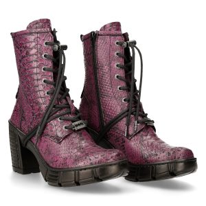 Bottines New Rock Trail En Cuir Vegan Python Lilas Pas Cher Magasin Soldes 24