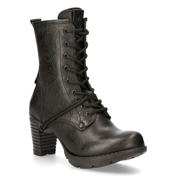 Bottines New Rock Trail En Cuir Vintage Flower Noir destockage 3