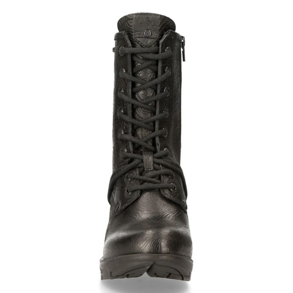 Bottines New Rock Trail En Cuir Vintage Flower Noir destockage 4