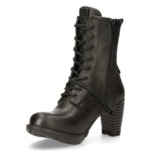 Bottines New Rock Trail En Cuir Vintage Flower Noir destockage 16