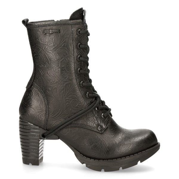 Bottines New Rock Trail En Cuir Vintage Flower Noir destockage 1