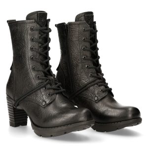 Bottines New Rock Trail En Cuir Vintage Flower Noir destockage 24