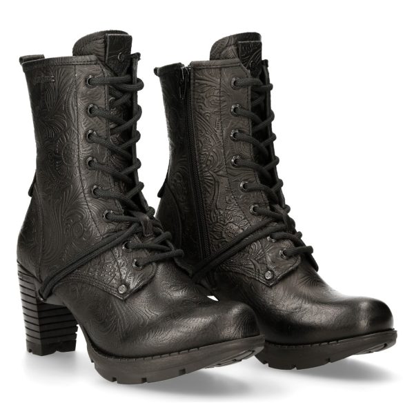 Bottines New Rock Trail En Cuir Vintage Flower Noir destockage 9