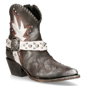 Bottines New Rock West En Cuir Gris Et Blanc marque pas cher 12