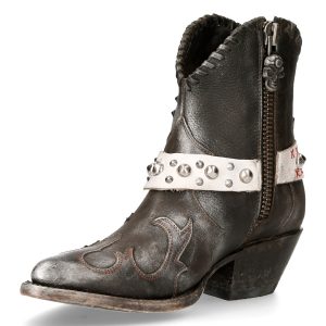 Bottines New Rock West En Cuir Gris Et Blanc marque pas cher 16