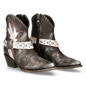 Bottines New Rock West En Cuir Gris Et Blanc marque pas cher 24