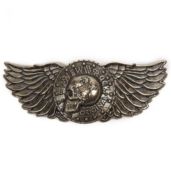 aux meilleurs prix NEW ROCK Boucle De Ceinture Skull Wings Dorée 1